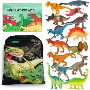Boley 14-Pack Dinosaur Toys for Kids with Educational Dino Explorer Guide and Carrying Bag - 9" Long Realistic Dinosaur Figures for Boys & Girls Ages 3+