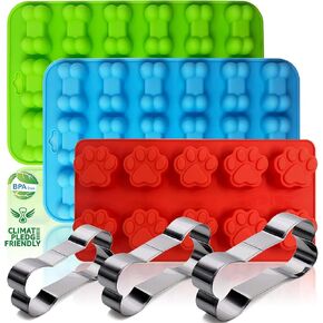 Homemade Dog Treat Molds Silicone,Lick Mat for Dogs & Cats with Suction Cups,Cookie Cutters for Homemade Dog Treats,Includes Vet-Approved Recipe Cards