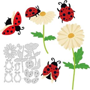 GLOBLELAND Flower Ladybug Metal Cutting Dies Flower Ladybug Cut Dies Metal Stencils Metal Die Cuts for Card Making Embossing Tool Stencil Scrapbooking DIY Craft Album Paper
