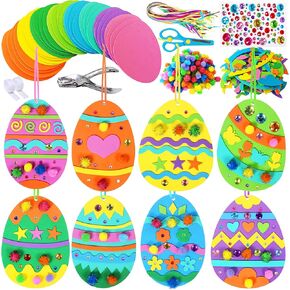 Winlyn 32 Sets Easter Egg Ornaments Decoration DIY Easter Craft Kits Assorted Foam Easter Egg Ornaments Easter Foam Stickers for Kids Party Favors Easter Spring Classroom Activity Art Project