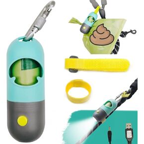 Dog Poop Bag Holder Dispenser with LED Flashlight for Leashes Dog Waste Bags Carrier with Flash Light Nighttime Dog Walking Flashlight(1 Holder 15 Bags,Pink)