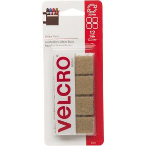 Velcro Brand - خطاف الظهر اللزج وحلقات السحابات | مثالي للمنزل أو المكتب | 7/8in المربعات | حزمة 12 | البيج