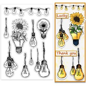 PH PandaHall Light Bulb Clear Stamps for Card Making, Flower Rubber Stamps Lamp Bulb Transparent Paper Craft Stamp Seals for DIY Scrapbooking Journal and Paper Photo Card Album Crafting