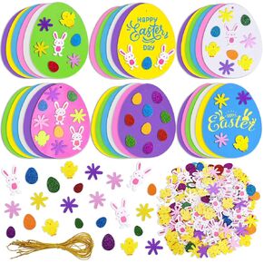 Max Fun 208PCS Easter Foam Stickers Set Easter Eggs Crafts DIY Egg Easter Craft for Kids Easter Decorations Party Favors Supplies (Easter Egg)