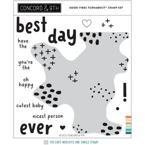 Concord & 9th Good Vibes Turnabout™ Stamp - Clear Stamps on 6"x6" Sheet of Patterened Background and Phrases - for CardMaking - Birthday Card - Thank You Card - DIY Papercrafting