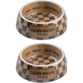 Haute Diggity Dog Checker Chewy Vuiton Dog Bowl, Dog Food & Water Bowls for Small, Medium & Large Dog Breeds, Food Grade BPA Free, Non-Skid Bottom & Dishwasher Safe, Size Small, Case of 2