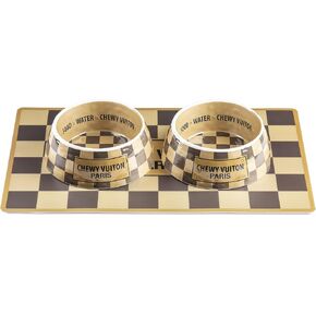 Haute Diggity Dog Checker Chewy Vuiton Dog Bowl, Dog Food & Water Bowls for Small, Medium & Large Dog Breeds, Food Grade BPA Free, Non-Skid Bottom & Dishwasher Safe, Size Small, Case of 2 in Kuwait