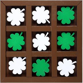 St. Patrick's Day Table Games Wood Tic Tac Toe Game Four Leaf Clover Wood Board Game Brain Teaser Puzzles for St Patrick Party Decor Gift Favors