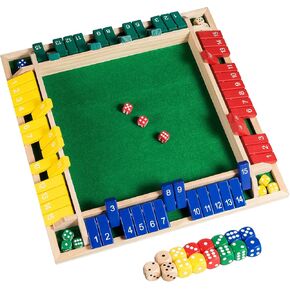 Upgraded 16.54’’ Shut The Box Dice Game with 15 Numbers for 1-4 Players, Large Wooden Board Math Game 16 Dices, Tabletop Games Kids Adults Family Party Birthday