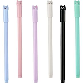 6PCS Kawaii Cat Pens Cute Animal Gel Pens Cat Style Cat Pencils with 0.5mm Black Ink, Cat Stationary Supplies Fine Point Ball Pens Nice Fun Themed Gifts for Cat Lovers Women Kids School and Office Use