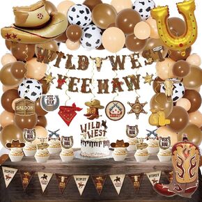 Western Party Decorations - 120PCS cowboy party decorations, Swirls Wild West Banners, Cowboy Boot and Hat Balloons,rodeo party Hanging Swirls for Boys Birthday Western Baby Shower Party Decor