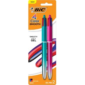 BIC 4-Color Smooth Retractable Ballpoint Pens, Medium Point (1.0mm), 2-Count Pack, Multi Color Pens with Gradient Barrels