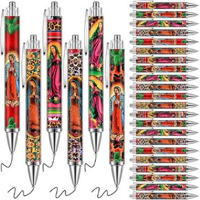 Geyoga 48 Pcs Christian Lady of Guadalupe Pens Bulk Religious Bible Leopard Ink Ballpoint Pens Retractable Funny Office Supplies for Colleague Coworker Catholic Church Gift Communion Party Favors