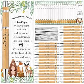 Zhanmai 36 Sets Woodland Animals Baby Shower Favors Include Bamboo Pens and Baby Shower Thank You Cards Cable Ties Woodland Decoration Gender Reveal for Guest Game Prizes Party Favors