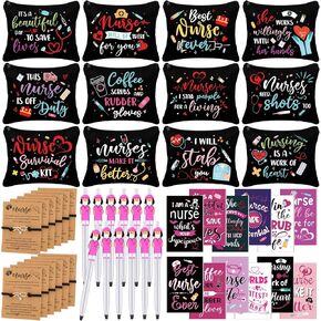 Sabary 48 Pcs Nurse Appreciation Gifts Set 12 Nurse Makeup Cosmetic Bag 12 Notebooks Pocket Journal 12 Doctor Nurse Ballpoint Pens 12 Stethoscope Rn Bracelet for Nursing Students School (Novelty)