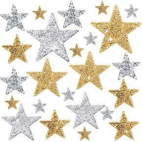 24 PCS 4 Sizes Iron on Star Patches, Star Shape Rhinestone Patch Appliques Adhesive Glitter Star Patches DIY Accessory for Clothing Jeans Bags Repair Decoration(Black Set)