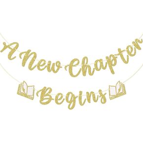 A New Chapter Begins Banner, Book Themed Baby Shower Decorations, Reading Themed Baby Shower Party Decorations, Book Baby Shower Banner, Gold and White Glitter