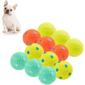 Dog Balls 12 Pcak, 9 Latex Balls and 3 Tennis Balls for Small and Medium Dogs Automatic Dog Ball Launcher(2 Inches)