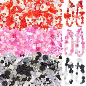 RYKOMO 300-320PCS Assorted Acrylic Beads for Bracelet Making, Acrylic Cute Beads Flower Sweetheart Butterfly Candy Kawaii Aesthetic Beads for Bracelets DIY Jewelry Making(Red, Rose Pink, Black)