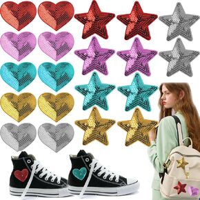 20 PCS Sequins Star Heart Shaped Patch Shiny Iron on Applique Embroidered Patches for Clothing, Bags, Jackets, Jeans DIY Earrings Accessory Craft Valentine Christmas Decoration in Kuwait