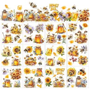 AHANDMaker 12 SHOETS BEES و Honey Frust على الحرف اليدوية وعباد الشمس وفرك قرص العسل على ملصقات النقل ، فرك زهرة عتيقة على ملصق شارات لأثاث الورق الخشبي DIY ديكور المنزل ، 5.5 × 5.5 "