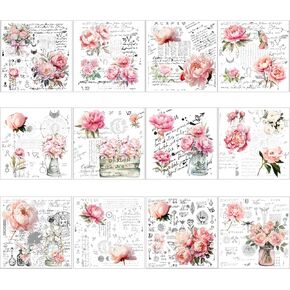 Rub on Transfers for Furniture Crafts Stickers - 12 Sheets Vintage Floral Rub on Transfers for Crafts and Furniture Clocks Flower Decals for Wood Door Window DIY Home Office Craft Decor 5.9 x 5.9 Inch
