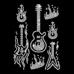 NBEADS Flame Guitar Iron on Rhinestones Transfer, 11.7x8.3 Inch Heat Transfer Decal Bling Crystal Decals Heat Transfer Patch Clothing Repair Applique for T-Shirt Clothing