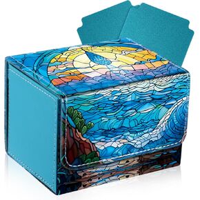 مربع تخزين بطاقات البطاقات الجلدية PU لبطاقات MTG Trading Card Box Magic the Gathering Card Box مع 2 مقسمات مربع بطاقة لبطاقات TCG CCG Magic (Green ، Tree)