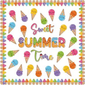 Summer Bulletin Board Decorations Set Summer Classroom Decorations Sweet Summer Ice Cream Decorations Cutouts with Glue Points for Classroom Office Party Decorations