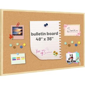 Large Bulletin Board 48x36 inch,Bulletin Board for Walls,Decorative Picture Display Pin Board,Foldable Wood Frame Felt Board for Home School Office Decor.