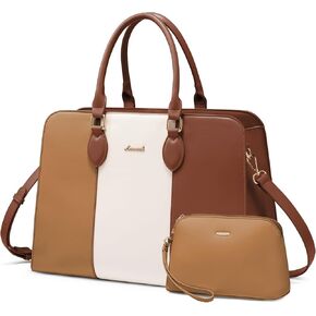 LoveVook Laptop حقيبة حمل للنساء ، 15.6 بوصة محفظة حقيبة العمل على الكمبيوتر ، حقيبة جلدية كبيرة مقاومة للماء للمكتب ، بني بني فاتح بني in Kuwait