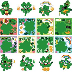 St. Patrick's Day Stickers for Kids 320Pcs Lucky Shamrock Face Stickers DIY Make a face Sticker St. Patricks Day Crafts for Kids Classroom Games Rewards Irish Party Favors Supply