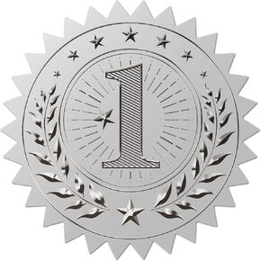 CRASPIRE 408pcs 2 Inch First Place Silver Foil Stickers Number 1 Star Gold Embossed Envelope Seals Stickers Round Self Adhesive Stickers Medal Decoration Label for Graduation Gift Packaging