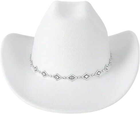 Verdusa Women's Western Cowboy Hat Rhinestone Wide Brim Cowgirl Hat in Saudi Arabia