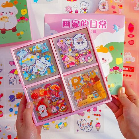 Cute Cartoon Bunny Bear Stickers, EAMOTOL 100 Sheets Kawaii Animals Transparent PET Scrapbooking Clipping Supplies Decals for Journaling Planners Collage Junk Journal Bullet Album Calendar Phone Case in Saudi Arabia