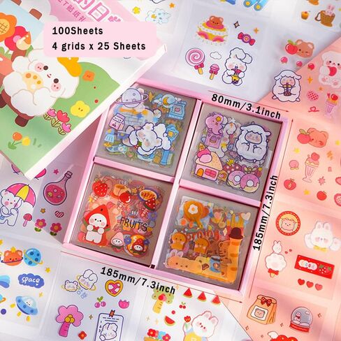 Cute Cartoon Bunny Bear Stickers, EAMOTOL 100 Sheets Kawaii Animals Transparent PET Scrapbooking Clipping Supplies Decals for Journaling Planners Collage Junk Journal Bullet Album Calendar Phone Case in Saudi Arabia