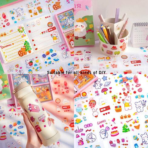 Cute Cartoon Bunny Bear Stickers, EAMOTOL 100 Sheets Kawaii Animals Transparent PET Scrapbooking Clipping Supplies Decals for Journaling Planners Collage Junk Journal Bullet Album Calendar Phone Case in Saudi Arabia