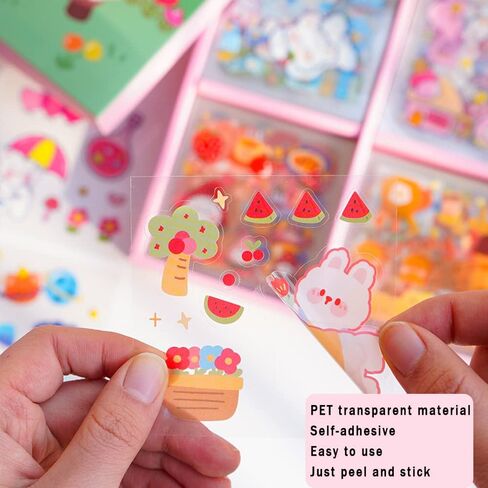Cute Cartoon Bunny Bear Stickers, EAMOTOL 100 Sheets Kawaii Animals Transparent PET Scrapbooking Clipping Supplies Decals for Journaling Planners Collage Junk Journal Bullet Album Calendar Phone Case in Saudi Arabia