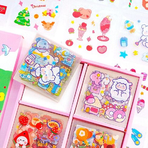 Cute Cartoon Bunny Bear Stickers, EAMOTOL 100 Sheets Kawaii Animals Transparent PET Scrapbooking Clipping Supplies Decals for Journaling Planners Collage Junk Journal Bullet Album Calendar Phone Case in Saudi Arabia
