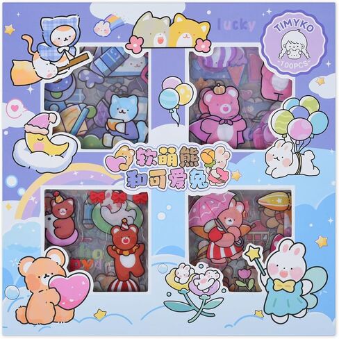 Cute Cartoon Bunny Bear Stickers, EAMOTOL 100 Sheets Kawaii Animals Transparent PET Scrapbooking Clipping Supplies Decals for Journaling Planners Collage Junk Journal Bullet Album Calendar Phone Case in Saudi Arabia