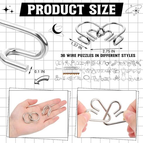 Yilloog Metal Brain Teaser Puzzles Set of 36 with Pouch, Steel IQ Games Physics Mind Metal Puzzles for Adults Basket Stocking Stuffers for Boys Girls Adults Challenge Gifts (Easy) in Saudi Arabia