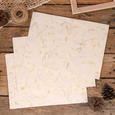 Handmade A4 Thick Mulberry Paper Sheets, Handmade Paper, Painting, Writing, Decorative Paper, Card Making Paper DIY Craft, 20pcs (Butterfly Pea Flowers/Grass Flowers, A4) in Saudi Arabia