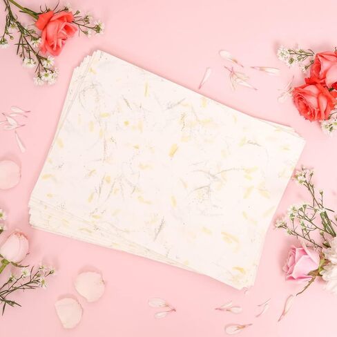Handmade A4 Thick Mulberry Paper Sheets, Handmade Paper, Painting, Writing, Decorative Paper, Card Making Paper DIY Craft, 20pcs (Butterfly Pea Flowers/Grass Flowers, A4) in Saudi Arabia