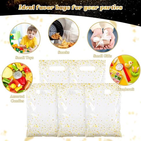 Pasimy 50 PCS الحفل الأسود والذهبي لصالح الأكياس الهدايا يموت قطع البلاستيك معالجة البضائع الجيدة مع مقبض لحفل أعياد حفل زفاف الزفاف دش عيد الميلاد in Kuwait