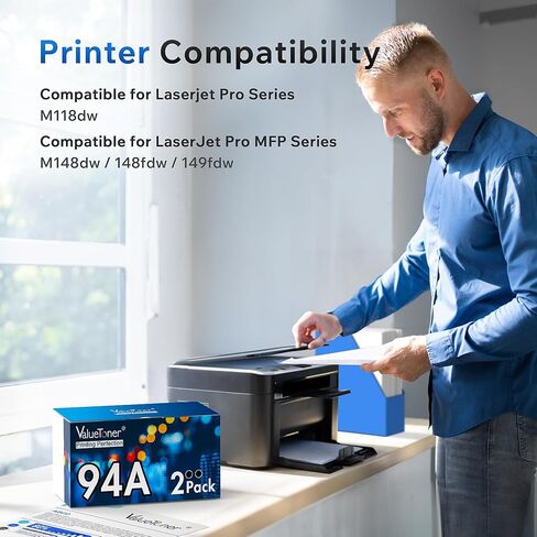 استبدال خرطوشة الحبر المتوافقة مع Valuetoner لخرطوشة الحبر HP 94A أسود CF294A لاستخدامها مع LASERJET PRO M148DW ، M148FDW ، M118DW ، M149FDW ، LASERJET M148 ، M118 ، M149 (Black ، 2 Pack) in Kuwait