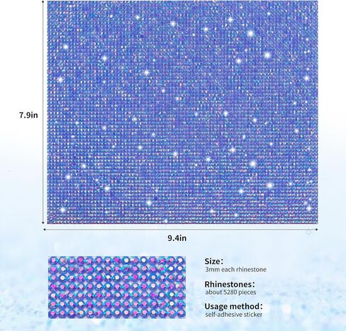 ملصقات Bling Rhinestone Purple AB ملصق صفيحة راينستون من الكريستال للاصطدام لصياغة DIY الحرف الزفاف الزفاف عيد الميلاد ديكور سيارة 9.4 × 7.9 بوصة مع 3 ملم رينستون in Saudi Arabia