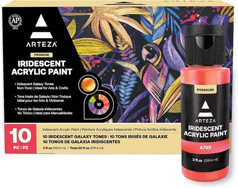 ARTEZA Iridescent Acrylic Paint Set of 10 Dreamer Colors Bottles, Shimmer Water-Based Artist Paints, Art Supplies for Canvas, Wood, Rocks, Fabrics in Kuwait