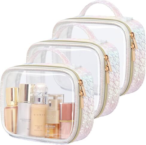 PACKISM TSA Approved Toiletry Bag - 180° Large Opening Clear Makeup Bags with Handle, Suitable for Gifts, Clear Toiletry Bags for Traveling Travel Essentials, Rose Pink in Kuwait