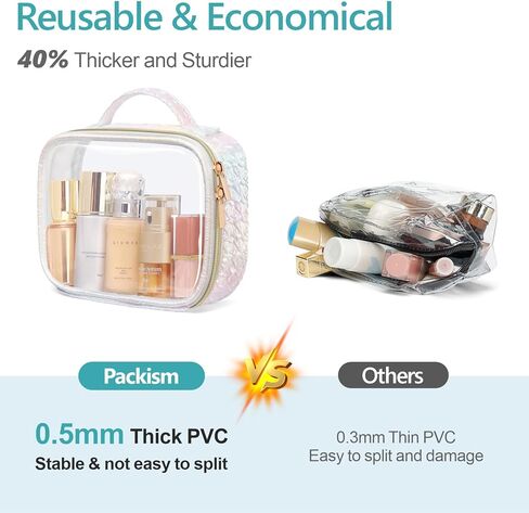 PACKISM TSA Approved Toiletry Bag - 180° Large Opening Clear Makeup Bags with Handle, Suitable for Gifts, Clear Toiletry Bags for Traveling Travel Essentials, Rose Pink in Kuwait