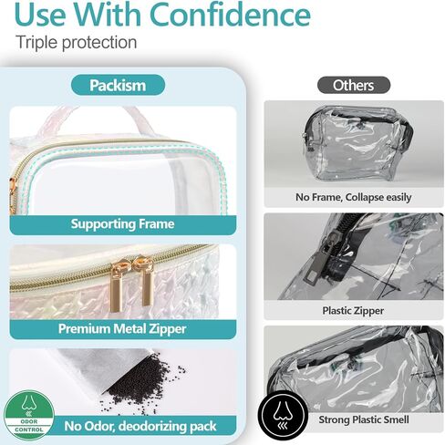 PACKISM TSA Approved Toiletry Bag - 180° Large Opening Clear Makeup Bags with Handle, Suitable for Gifts, Clear Toiletry Bags for Traveling Travel Essentials, Rose Pink in Kuwait